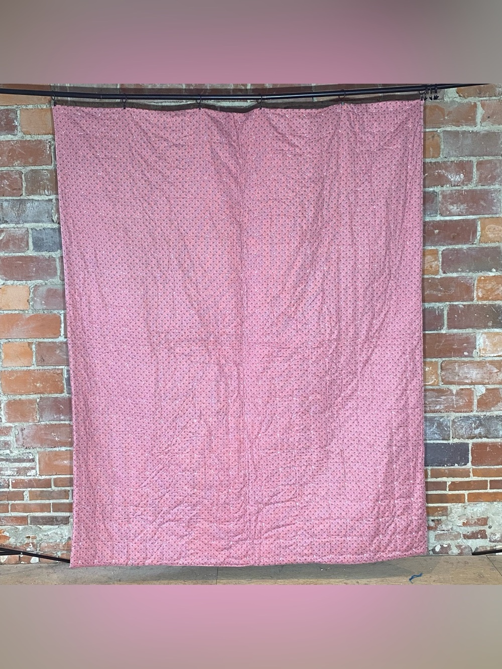 Vintage Whole Cloth Tie Blanket 67” x 86” Pink Floral